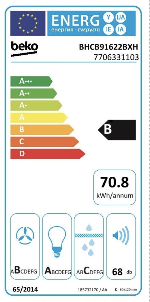 Beko Dampkap wand/schouw BHCB 91622 BXH