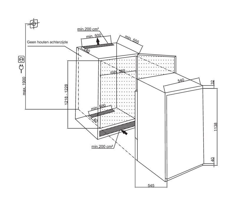 Beko Koelkast inbouw 122 cm hoog BSSA 210K4 SN