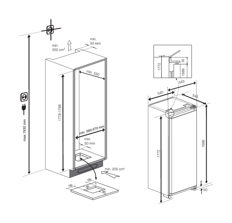Beko Koelkast inbouw 176-179cm hoog BSSA 315K4 SN
