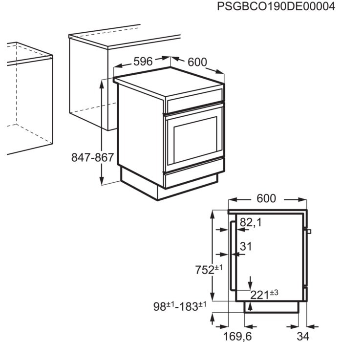 AEG Fornuis vitrokeramische kookplaat CCB 6441 BBW