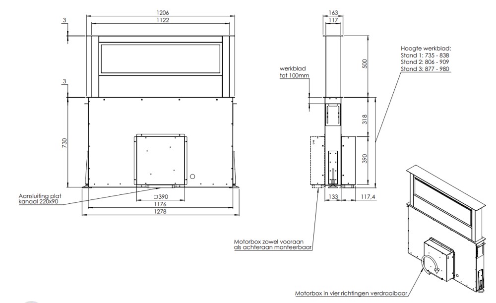 Venduro Dampkap in het werkblad D-DRAFTI 120 MM