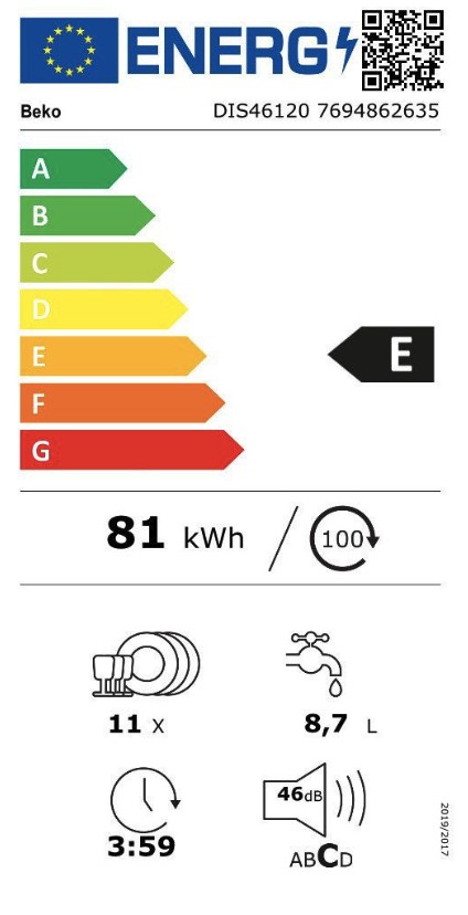 Beko Vaatwasser volledig integreerbaar 45cm DIS 46120