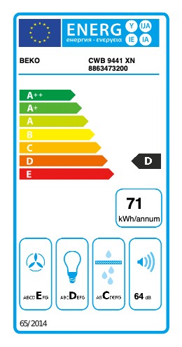 Beko Dampkap wand/schouw CWB 9441 XN
