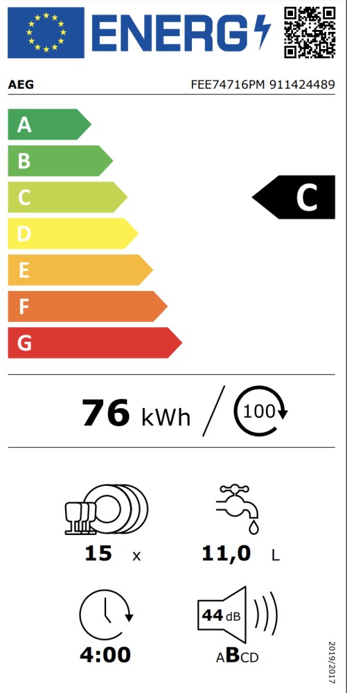 AEG Vaatwasser integre. 60cm frontbediening FEE 74716 PM