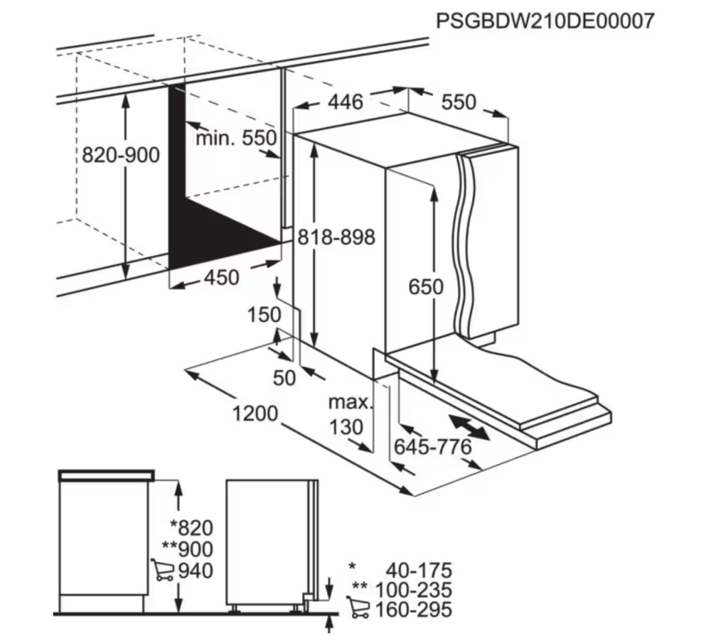 AEG Vaatwasser volledig integreerbaar 45cm FSE 73407 P*