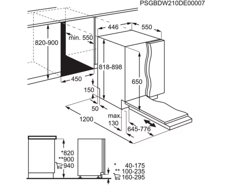 AEG Vaatwasser volledig integreerbaar 45cm FSE 74507 P*