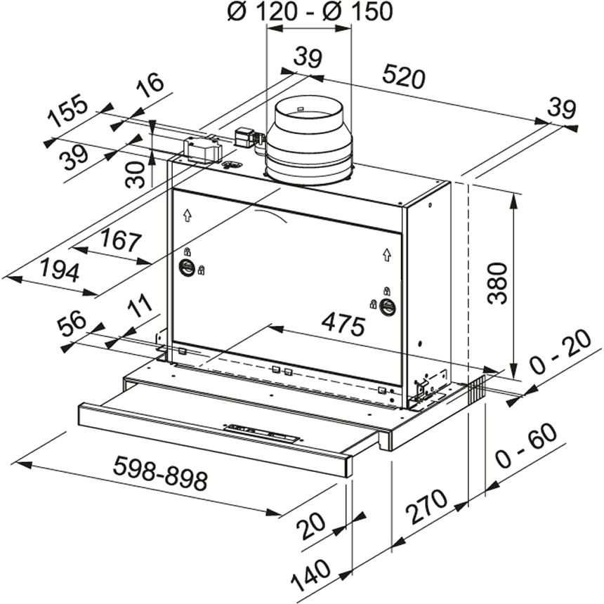 Franke Dampkap telescopisch FTCO 60 XS