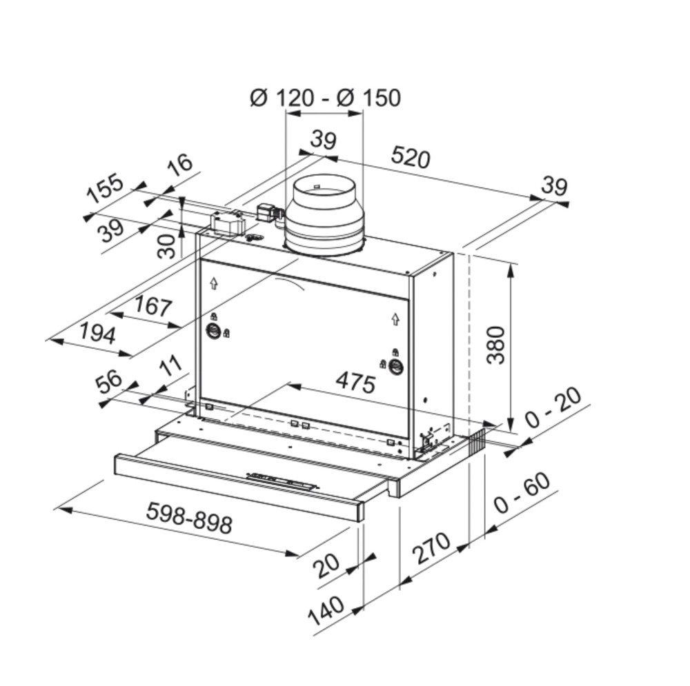 Franke Dampkap telescopisch FTCO 90 XS
