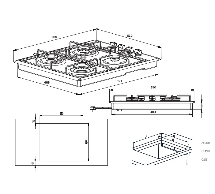 Beko Kookplaat gas HIGG 64123 SX