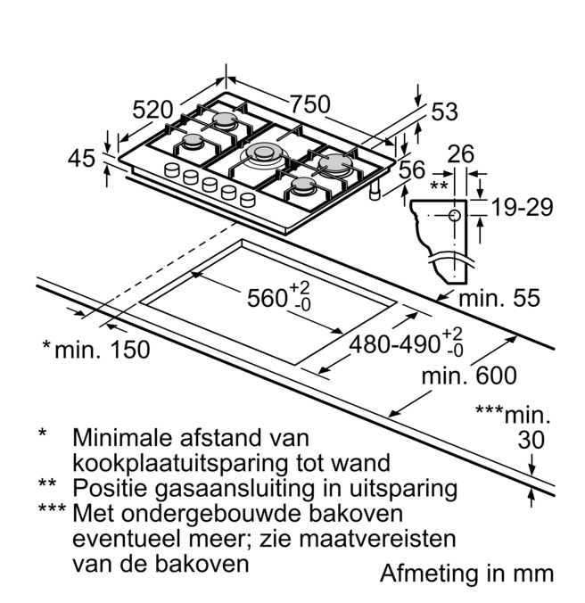 Bosch Kookplaat  gas PCQ 7A5I 90