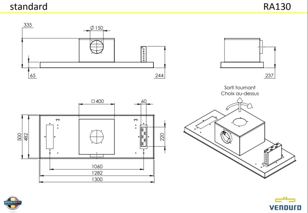Venduro Dampkap inbouwgroep RA 130 -MMI
