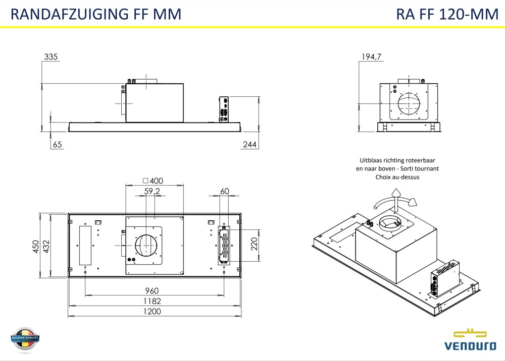 Venduro Dampkap inbouwgroep RAFF 120 -MMINOX