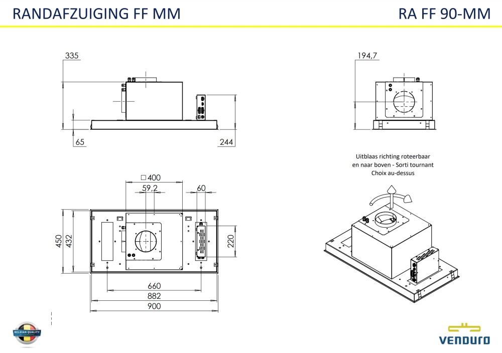 Venduro Dampkap inbouwgroep RAFF 90 -MMZWART