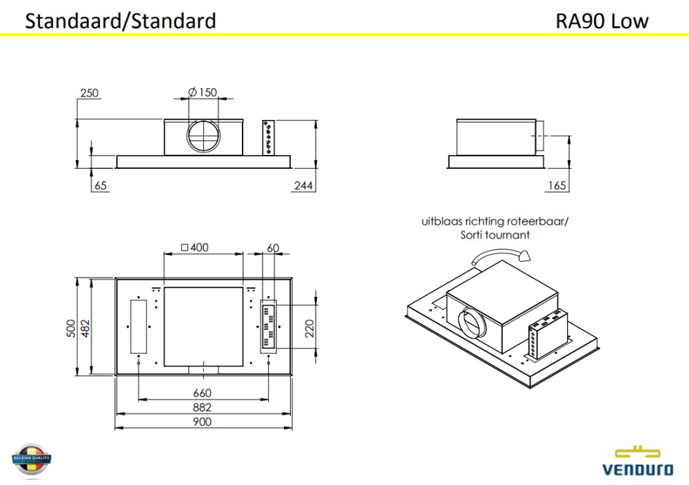 Venduro Dampkap inbouwgroep RA 90 LOW-MMI