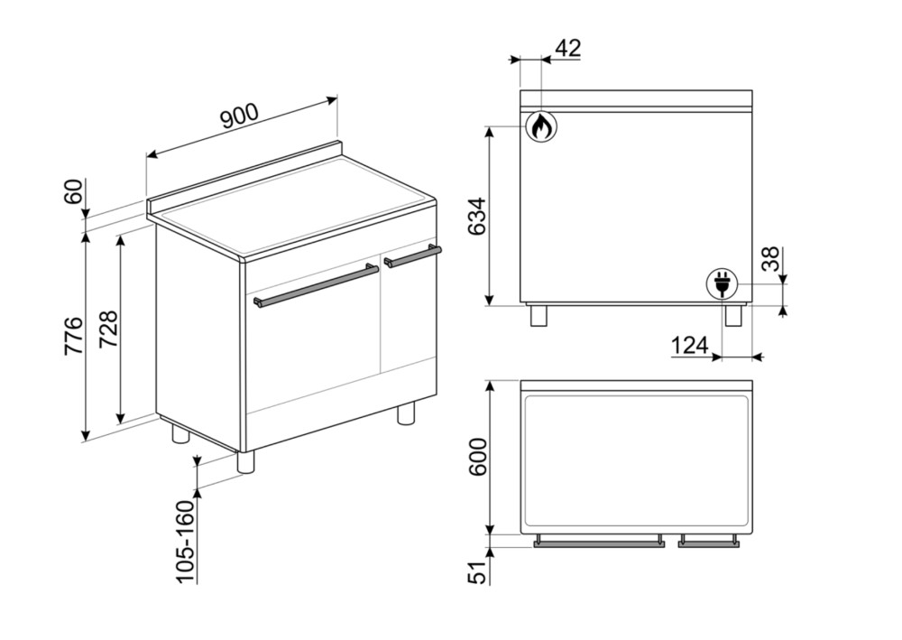 Smeg Fornuis gaskookplaat  SCB 92MN 8