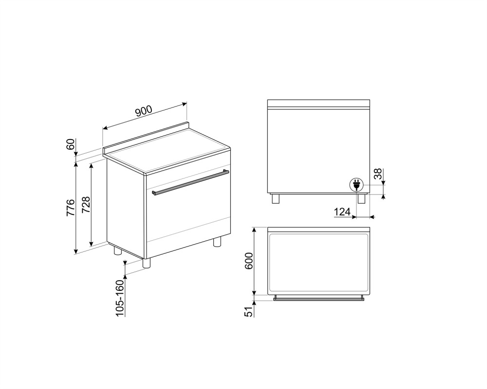 Smeg Fornuis vitrokeramische kookplaat  SCD 91CMX 9
