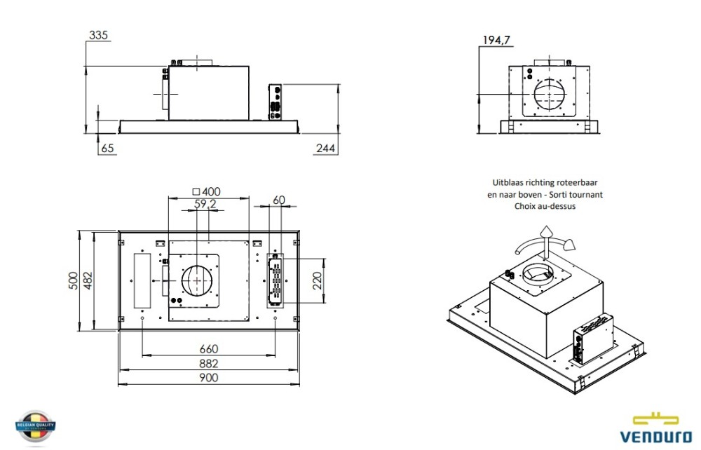 Venduro Dampkap inbouwgroep RA LED 90 MM WIT