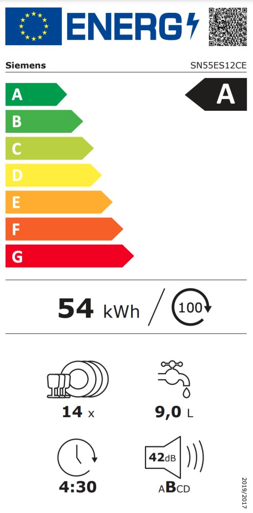 Siemens Vaatwasser integre. 60cm frontbediening SN 55ES12 CE 