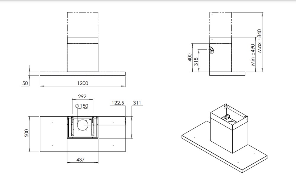 Venduro Dampkap wand/schouw THINWI 120 MM