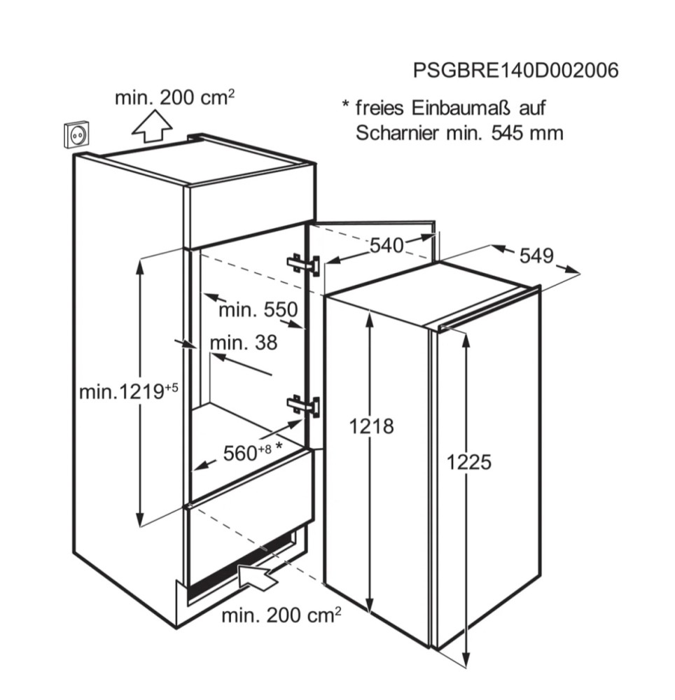 AEG Koelkast inbouw 122 cm hoog TSK 5O121 ES