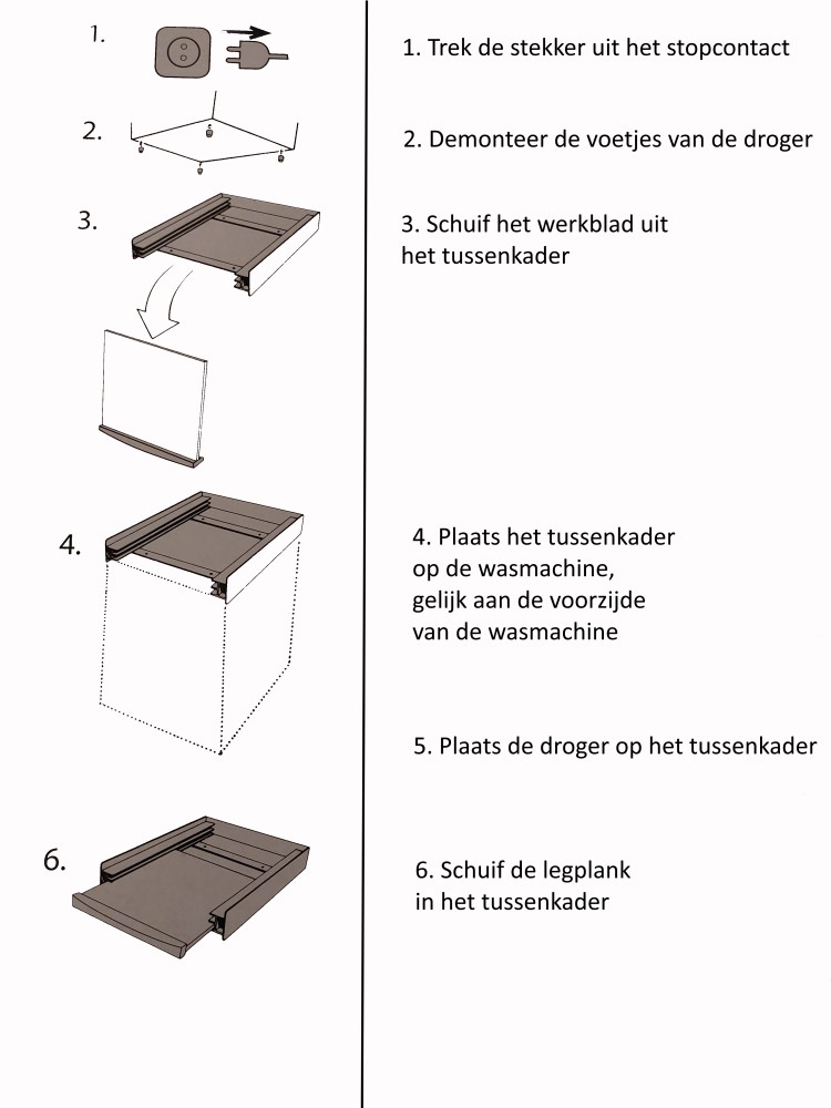 Universeel/ past op ieder merk Wassen en drogen toebehoren tussenkader met lade tussenkader met lade
