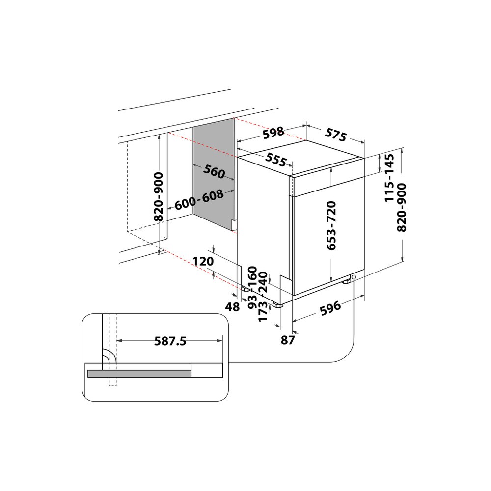 Whirlpool Vaatwasser integre. 60cm frontbediening WBC 3C34 PX